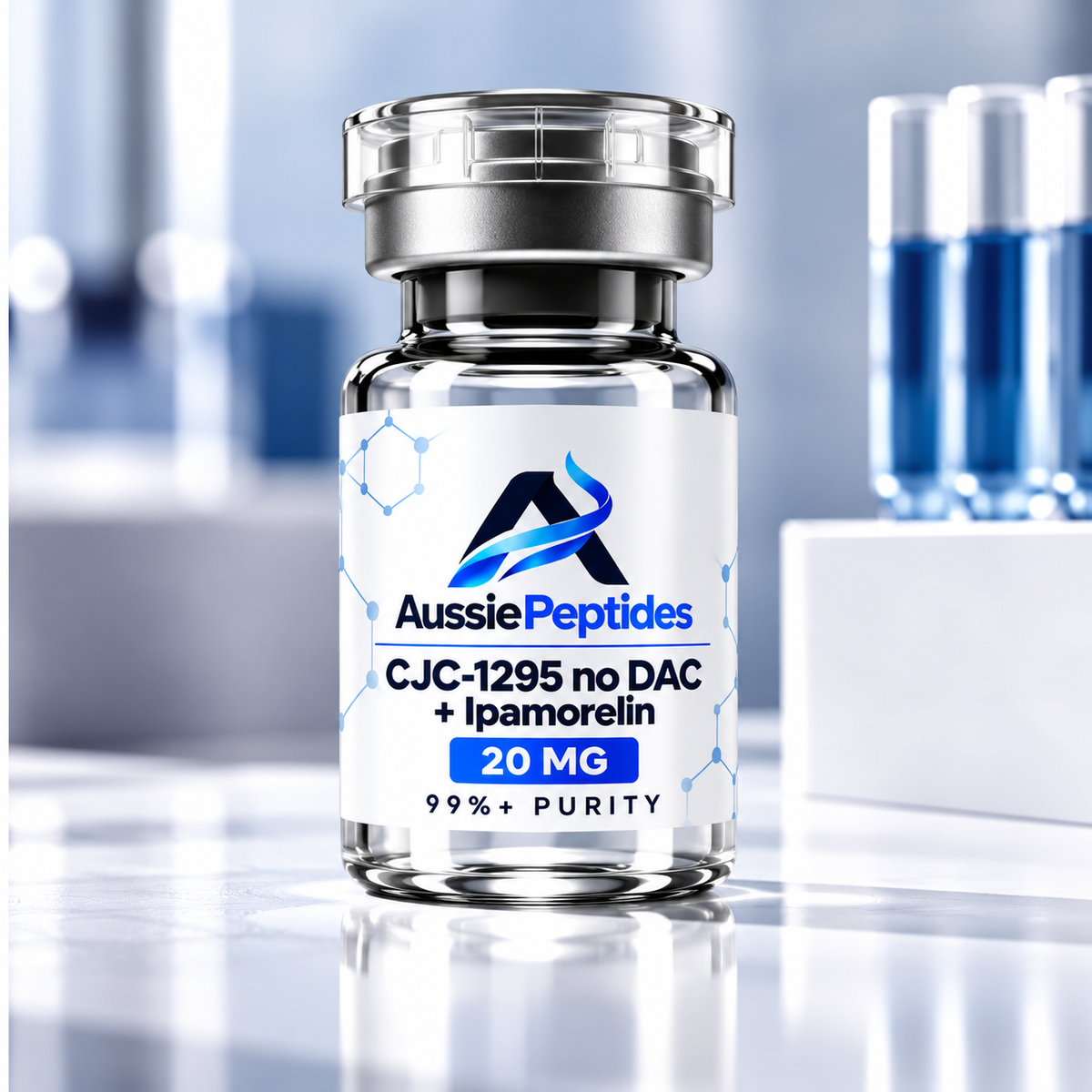 CJC-1295 No DAC + Ipamorelin 20mg blend vial from AussiePeptides