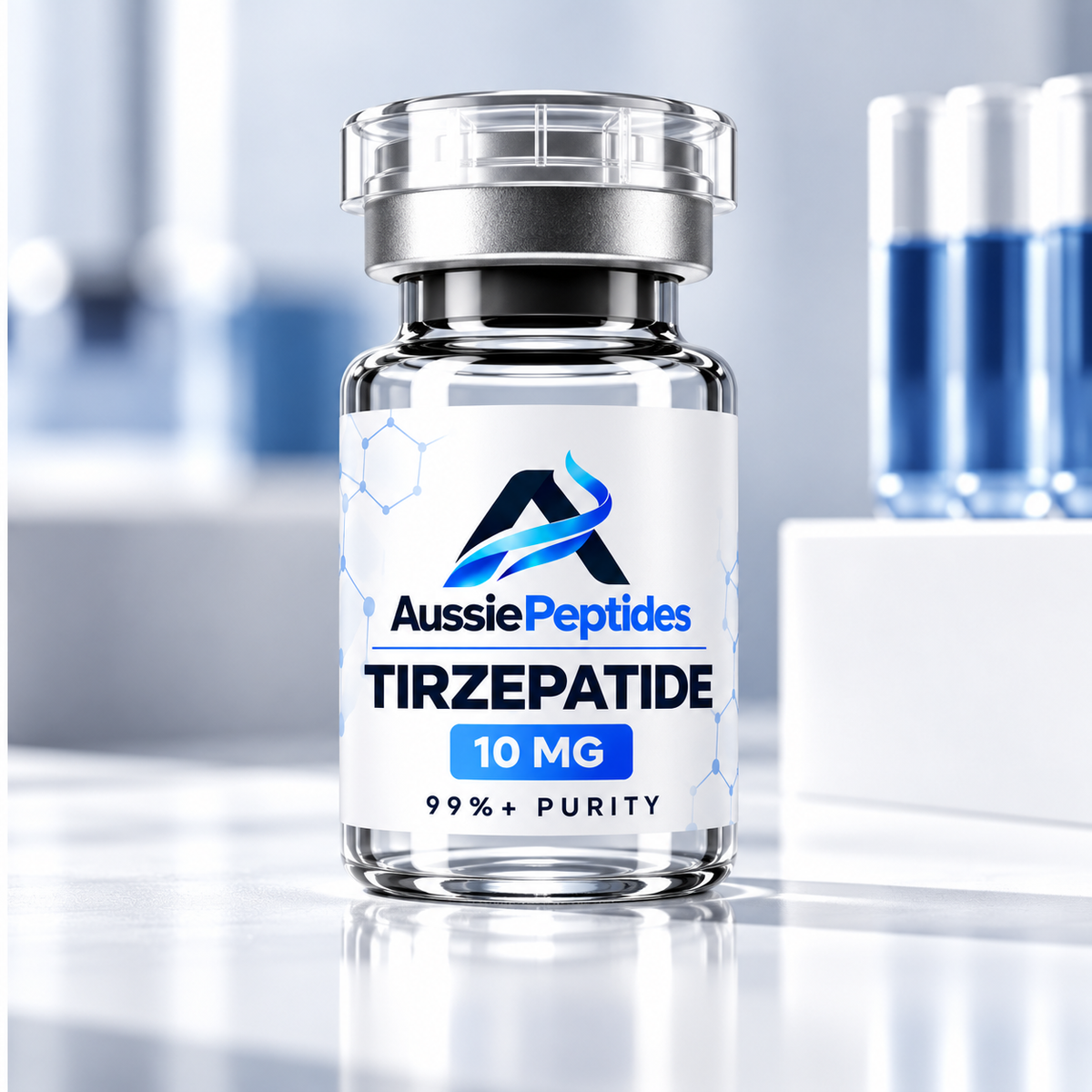 Tirzepatide 10mg research peptide vial from AussiePeptides