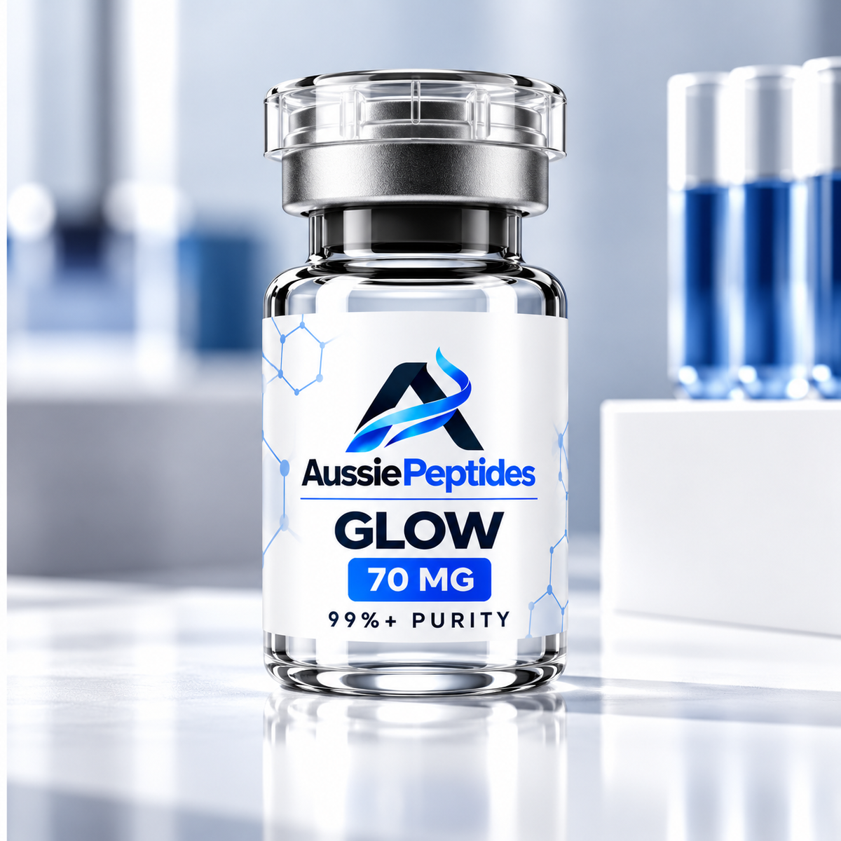GLOW peptide blend 70mg vial from AussiePeptides, 99%+ purity