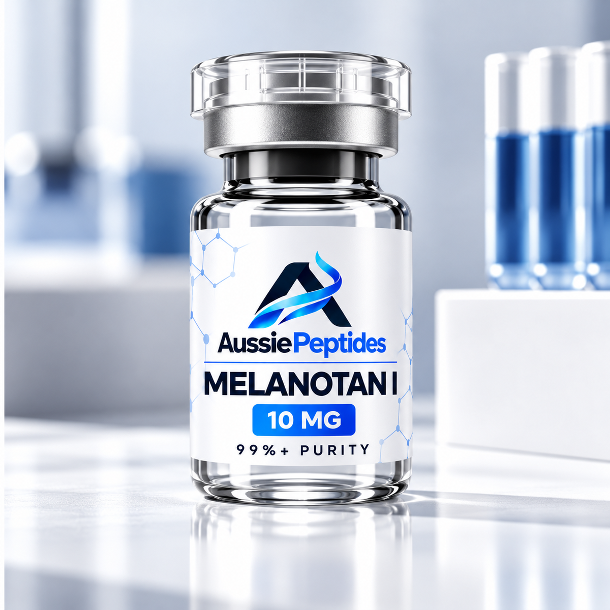 Melanotan I (MT1) 10mg peptide vial with AussiePeptides label