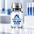 Selank 10mg peptide vial with AussiePeptides label, 99%+ purity